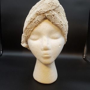 GUCCI GG Macramé Headband Scarf Wrap, Ivory Lace AUTHENTIC